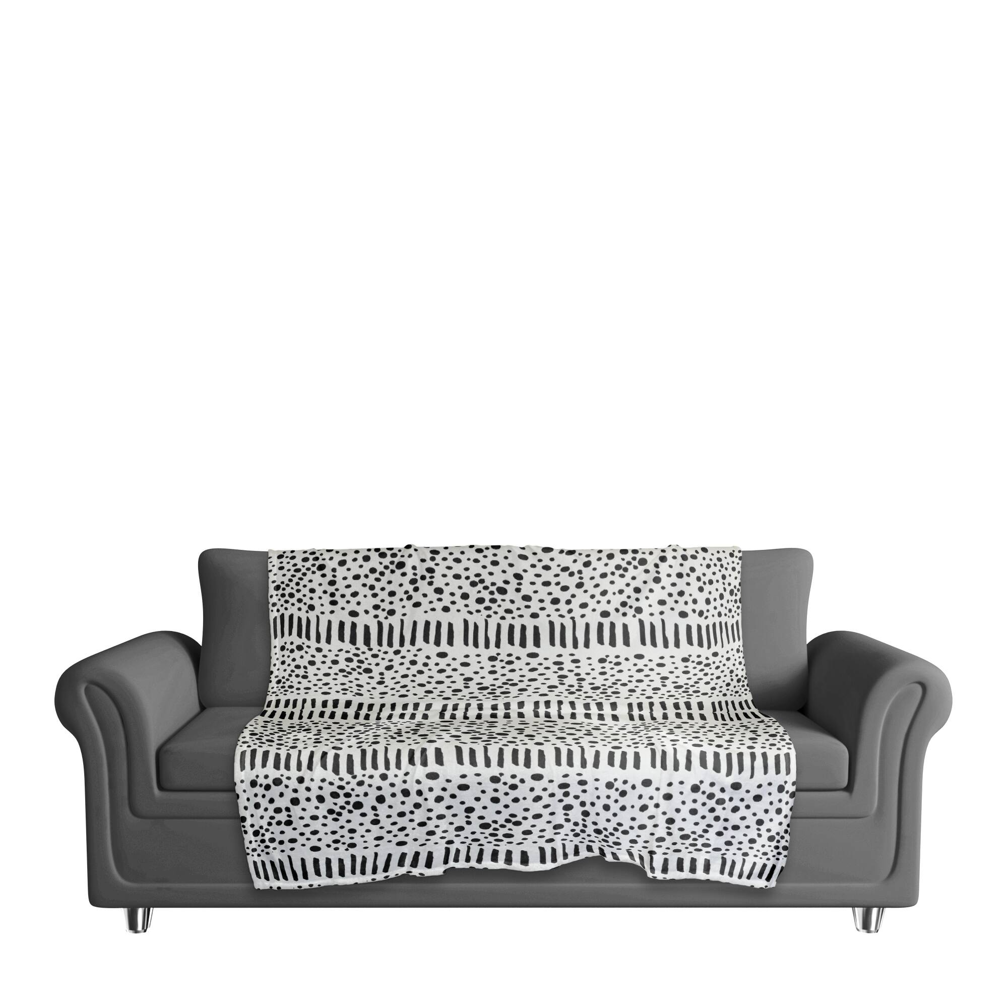 Black & Cream Dashes with Dots Fleece Throw Blanket